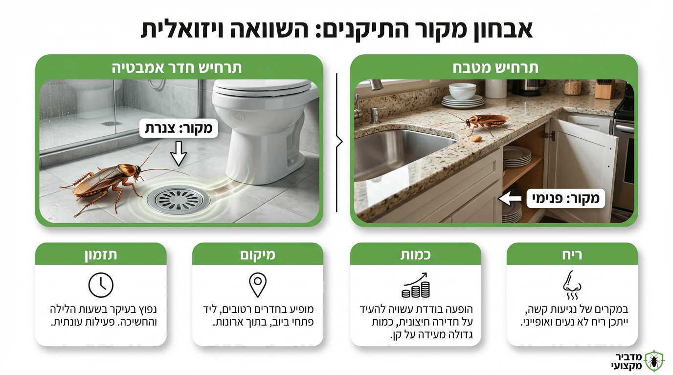 איור המדגים כיצד להבחין בין ג'וקים מהצנרת לג'וקים ממקור פנימי בבית
