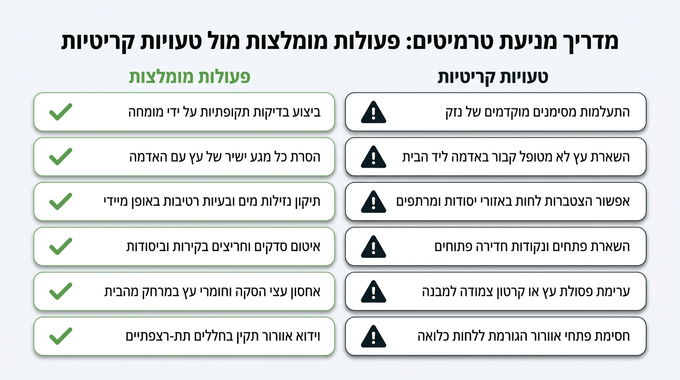 טעויות נפוצות במניעת טרמיטים עצמאית ומה נכון לעשות בפועל